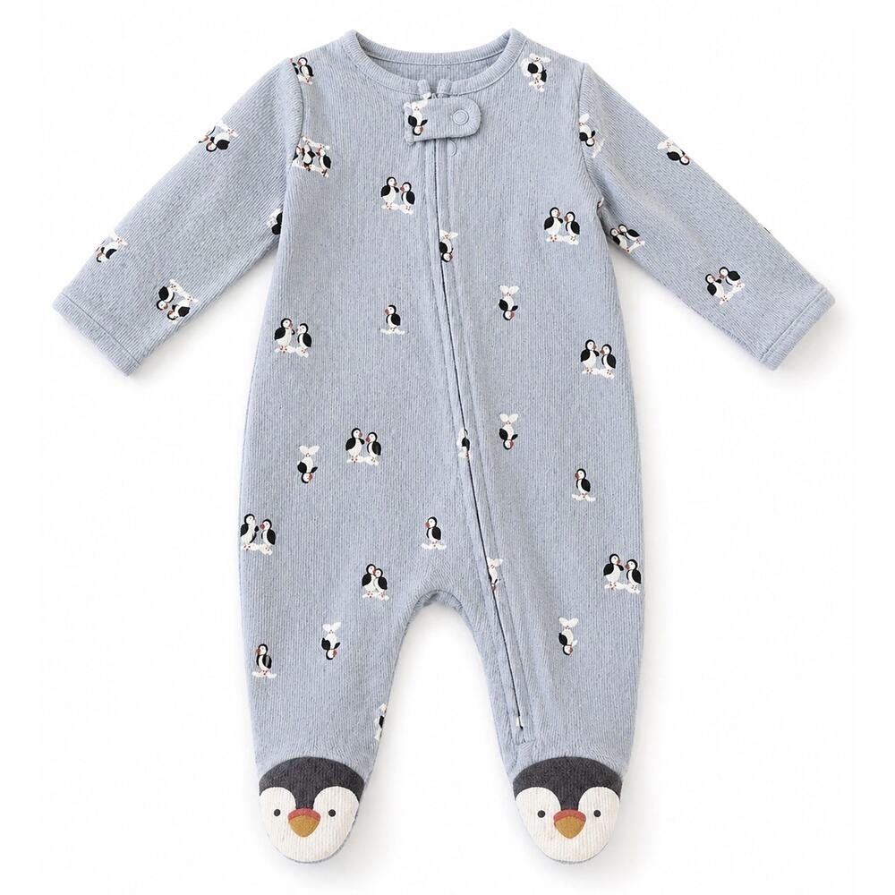 Carter’s Just One You Newborn Penguin Footed Sleeper NWT Gray Zip Pajamas Baby - Picture 3 of 5
